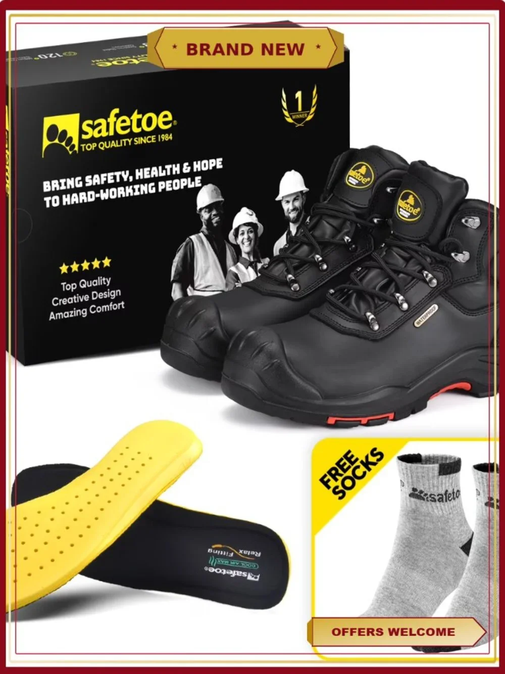 Men's Safety Work Boots Composite Toe Leather Slip On Puncture Proof
